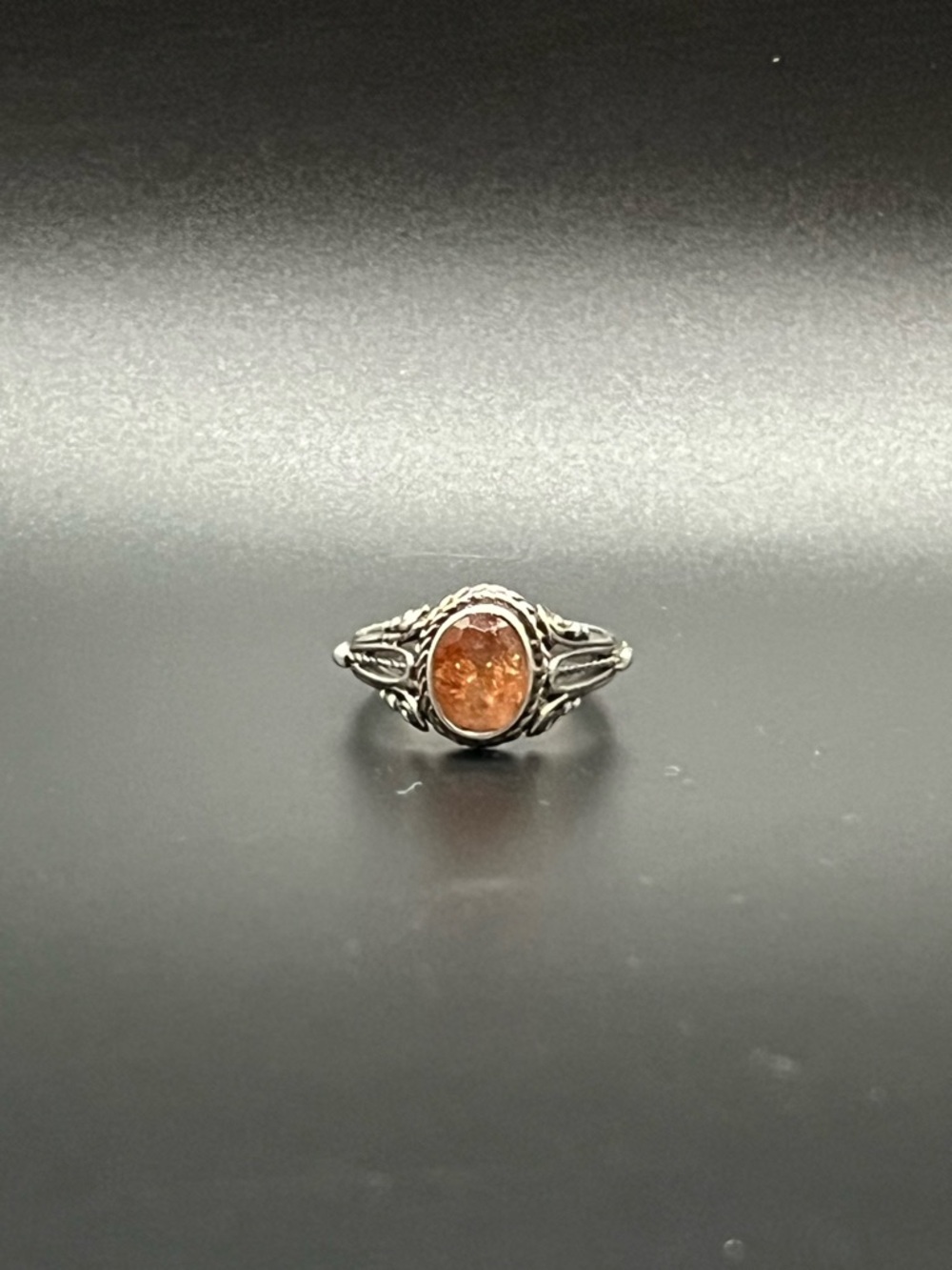 Sterling Silver Orange Stone Vintage-Style Ring